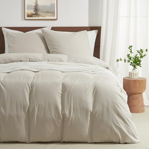WohlNest Bettwäsche 200x200 3teilig Beige Leinen - 1 Bettbezug 200x200 cm + 2 Kissenbezüge 80x80 cm, ÖKO-TEX Bettwäsche-Sets Beige superweiche Polyester-Mikrofaser 2x2m Bettwäsche