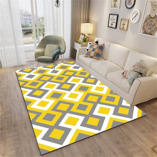 QGYFRE Moquette Acoustique Tapis Ados géométrique Moderne Gris de Salon .d Jaune 100x200CM Enfant Garcon Doux Salle À Manger
