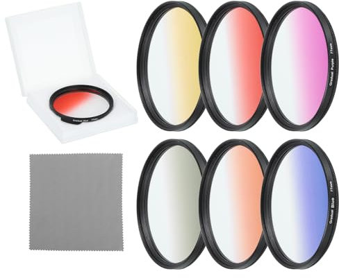 sourcing map 77mm Gradual Color Filter Kit, 6 Piece Filters for Camera Lens Accessory Set with Case and Lens Cleaning Cloth for SLR Camera Photography, Orange, Yellow, Blue, Purple, Red, Grey