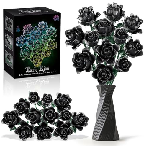 Black Roses Bouquet Building Set - 585 Pcs Gothic Flowers, Compatible with Lego for Adults Women - Gift for Halloween & Valentines - Artificial Plant Home Decor
