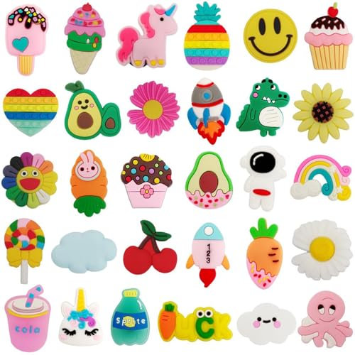 30 Stück Anstecker Für Perforierte Schuhe, Jibbitz Charms, Verschiedene Cartoon-Designs, Dekorative Pins Für Schuhe Und Armbänder, Sandalen Charms Abnehmbares für Crocs Sanitär-Clogs