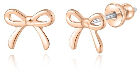 Limerencia Bow Earrings F136 Titanium Tiny Bow Studs Small Cute Bowknot post Stud Earrings Gold Silver Tone for Teens Sensitive Ears(Rose Gold)