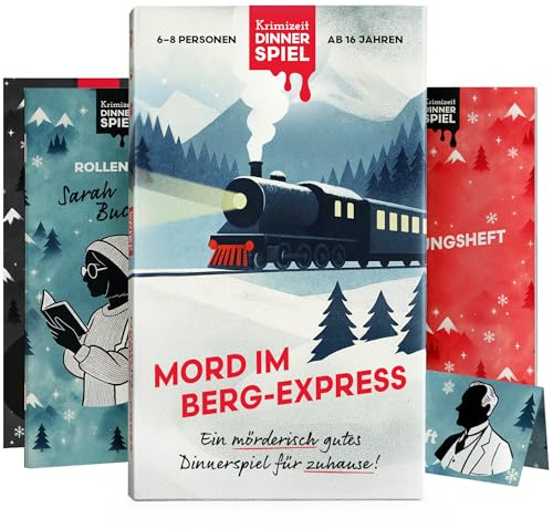 Krimidinner für Zuhause - 6 bis 8 Personen - Mord im Berg-Express - Das spannende Krimispiel ab 16 Jahren - Das unterhaltsame Krimi Dinner Spiel für Erwachsene - Für eine mörderisch Gute Dinnerparty