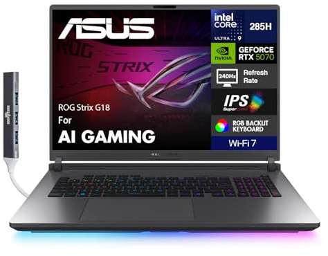 ASUS ROG Strix G18 Gaming Laptop 18 240Hz WQXGA IPS Nebula Display (Intel Ultra 9-275HX, GeForce RTX 5070 8GB, 32GB DDR5, 8TB SSD, Per-Key RGB, Thunderbolt 4, Win 11 Pro) w/DKZ USB Port Expander