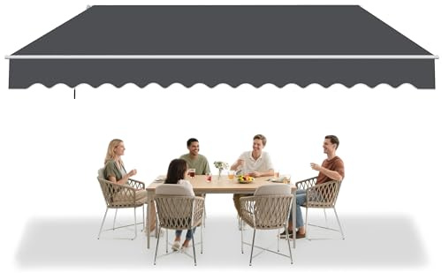 YUENFONG Gelenkarmmarkise Klemmmarkise mit Handkurbel, 4x3M Balkonmarkise Alu Markise UV-beständig Sonnenschutz Wasserabweisend für Terrasse & Garten, Dunkelgrau