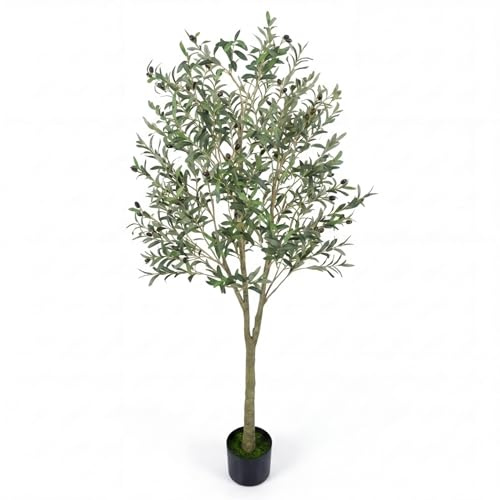 LIFEZEAL Künstliche Olivenbäume, 180 cm, mit Topf, realistischer künstlicher Baum mit 1296 Blättern und 72 Früchten, Dekoration für den Innenbereich, als Geschenk zum Aufhängen (1)