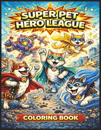 Super Pet Hero League Coloring Book: Coloring Book Super Pet Hero League A Superhero Animal Coloring Book for Kids Ages 8 +Dogs, Cats, and Comic-Style Adventures