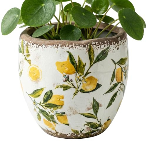 Uanqfegy Fioriera in ceramica gialla toscana con smalto craquelé vintage – Vaso da fiori in ceramica per decorazioni per la casa, patio, giardino interno ed esterno