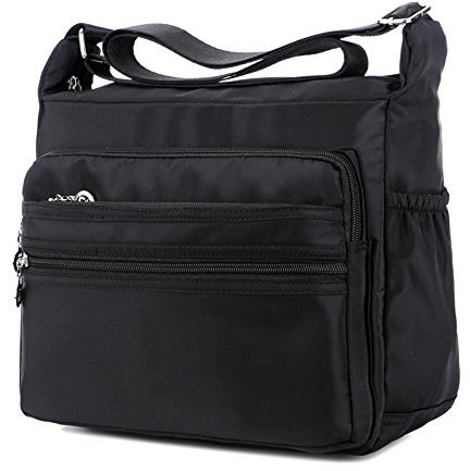 XUEREY Women's Multi-Pocket Casual Crossbody Handbags Waterproof Shoulder Nylon Bags (Black)