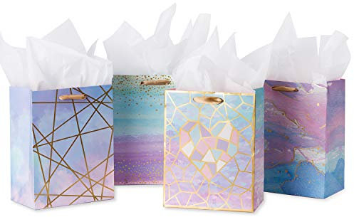 Loveinside Mittlere Größe Geschenk-Taschen-Coloful Marmor Muster Geschenktüte mit Seidenpapier Zum Einkaufen, Parteien, Hochzeit, Baby-Dusche, Craf - 4 Pack -18 X 23 X10 cm