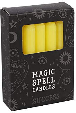 Spirit of Equinox Magic Spell-Success Kerzen, 10 cm, 10,3 x 7,3 x 2,5 cm, Gelb, 12 Stück