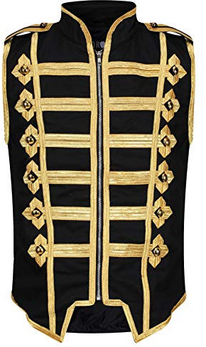Ro Rox Herren Marschkapellen Weste Schlagzeuger Ärmellos Parade Jacke, Schwarz & Gold, 3XL