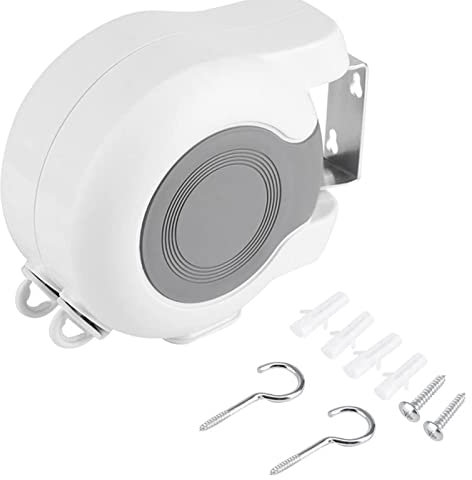 EBTOOLS Wäscheleine, 13m Tragbar Ausziehbare Wäscheleine Trockenleine Wandtrockner mit automatischem Rollsystem, doppelter Linie, geeignet für zu Hause, Hotel, Salon und Reise