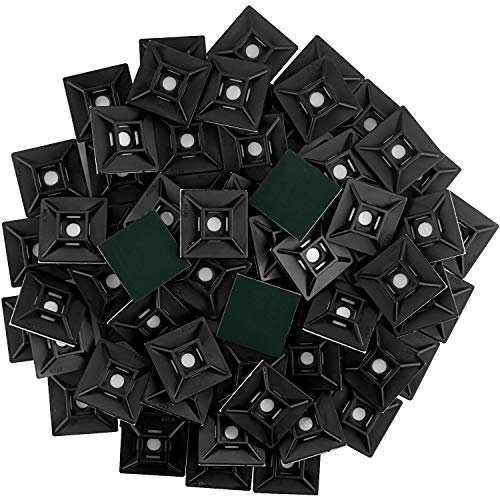 STARVAST 100Pcs Embases Adhesive pour Attache de Cable,28mmx28mm,Serre-Câbles Auto Adhésif,Adhésifs Noir Supports Auto-Adhésifs Embase pour Collier de Serrage