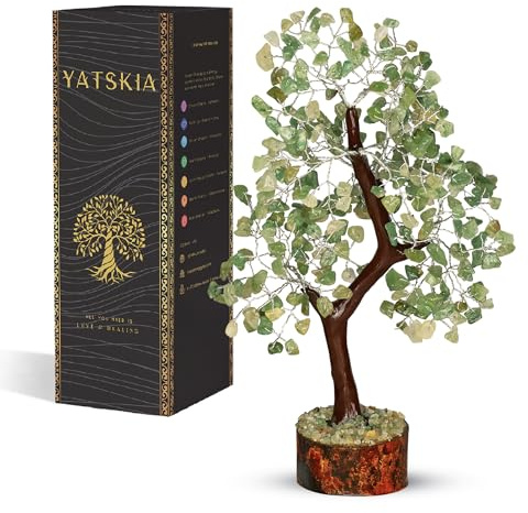 YATSKIA Grüner Jadestein - Künstliche Bäume, Bonzai Baum, grüne Jade, Heilstein, Kristalle Baum, Kristall Baum des Lebens, Edelstein Dekor, Balancing Tree, Kristall Artikel für Geschenk