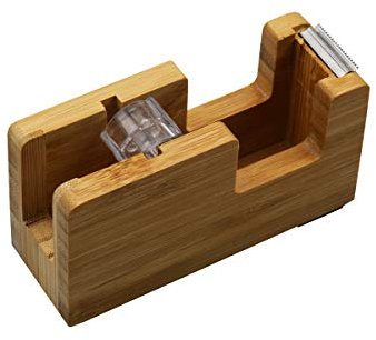 Enyuwlcm Schreibtisch-Klebebandabroller aus Bambus, strapazierfähig, mit beschwertem Boden, aus 100 % Bambus, 1 Packung