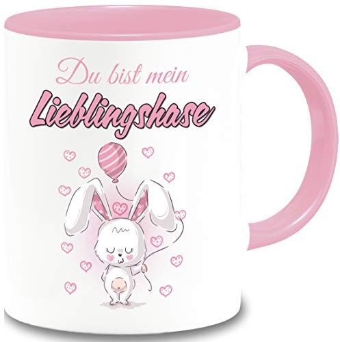 Tasse Ostern Du bist mein Lieblingshase Geschenk Osterhase Liebesbotschaft Spruch Becher Büro Geschenkidee Ostern (Rosa)