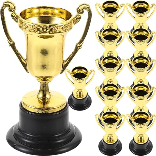 NUOBESTY 12pcs Small Golden Trophy Cups Mini Plastic Trophy Toys for Kids School Birthday Sport Events Award Prize Props