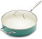 GreenLife Artizan Healthy Ceramic Non-Stick 30cm/4.8 Litre Sauté Pan Jumbo Cooker with Helper Handle and Lid, Stainless Steel Handle, Induction, PFAS Free, Oven Safe, Turquoise