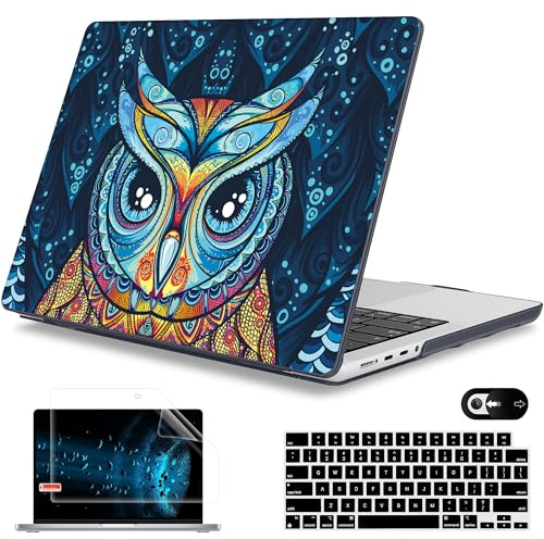 Mektron Schutzhülle für MacBook Pro 14 Zoll 2024 2023 2021 Modell M4 A3112 A3401 A3185 M3 A2918 A2992 M2 A2779 M1 A2442 Pro/Max, Kunststoff-Hartschale für MacBook Pro 35,6 cm cm mit Touch I D, Eule