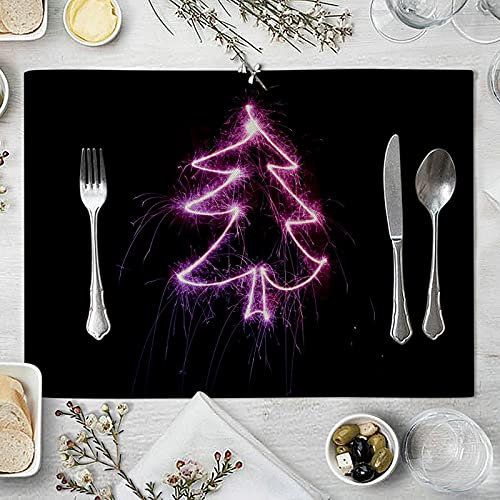 Banemi Platzset Abwischbar Weihnachten, Tischsets Abwaschbar 8er Set Feuerwerk Weihnachtsbaum Platzdeckchen Weihnachtsdekorationen für die Küche 32X42cm