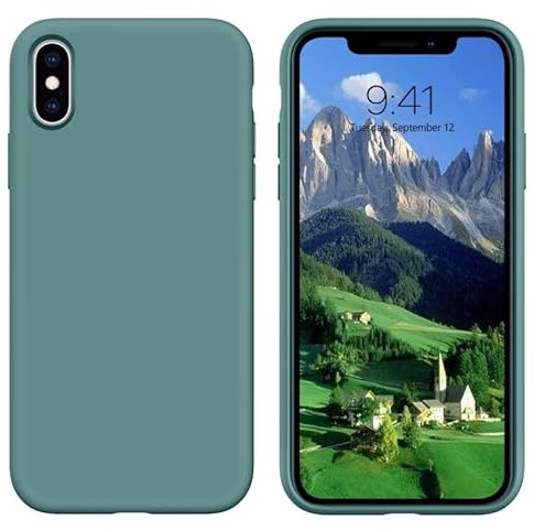 DOMAVER Case for iPhone XS Max Slim Liquid Silicone Lightweight Smooth Soft Gel Rubber Microfiber Lining Cushion Texture Cover Shockproof Protective Phone Cases for iPhone XS Max 6.5, Pine Green