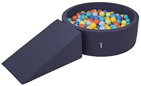 KiddyMoon Spielplatz Aus Schaumstoff Mit Rund Bällebad (200 Bälle) Ballgruben Für Babys Spielbad Hindernisläufen, Hergestellt In Der EU, Dunkelblau:Hellgrün/Orange/Türkis/Blau/Bblue/Gelb