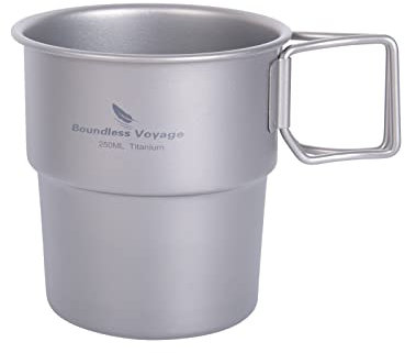 iBasingo 250ml Camping Becher Outdoor Titan Teetasse Kaffee Wasserbecher mit Klappgriff Leicht Tragbarer Europäischer Stapelbarer Begleitende Reisen Becher Home Büro Einlagiger Trinkutensilien Ti3050D