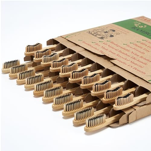 paeyaer 20 Count Bamboo Toothbrushes (Soft+Medium), Natural Wood Toothbrush Bulk, Eco-Friendly, BPA Free, Biodegradable & Compostable Charcoal Wooden