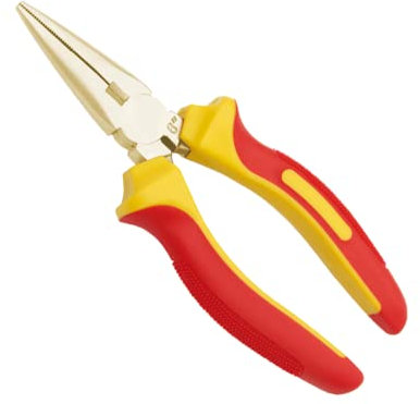 WEDO Funkenfrei Lange Spitzzange,1000V-isoliert，Flachrundzange，Nadelzange Mit rutschfestem Griff，Explosionssicher，VDE geprüft，Aluminiumbronze,8＂