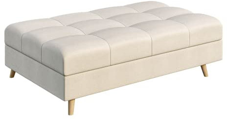 S-Style Möbel Monaco Hocker Skandinavische Moderne Hocker Mikrofaser Stoff Praktisch 118cm x 73cm x 40cm Vier Beine Beinhöhe 10cm Hochelastischer Polyurethanschaum Farbe Ecru