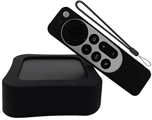 Apple TV 4K Case & Siri Remote 3rd Gen Silicone Cover, Anti-Slip, Shockproof & Drop Proof with Lanyard (Black)