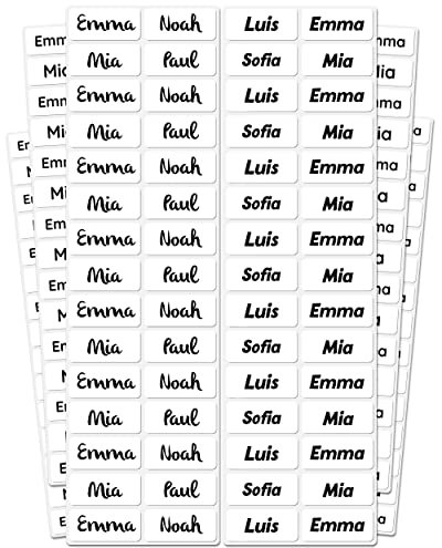 melu kids® Namensschilder für Kleidung & Gegenstände (60 Stück, einfarbig) Kindergarten/Schule - Namensaufkleber Kinder Wasserfest und Personalisiert - weiß