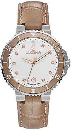 Dugena Damen-Armbanduhr 4461100 Lady Diver, Quarz, Edelstahl, Lederarmband, Dornschließe, 5 bar