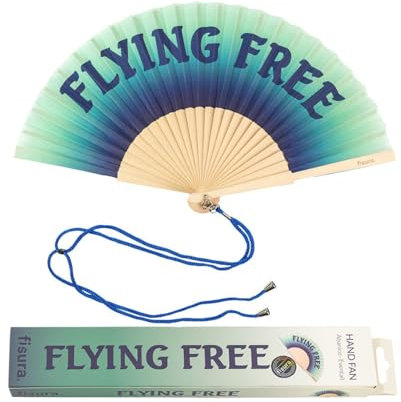Fisura - Original Handheld Folding Fan with message in english. Funny wooden fan. Original holding Hand Fans. Birthday Gifts Wedding Party Decoration (Flying, blue)