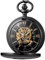 MASKIS Taschenuhr Totenkopf Hohl Mechanische Taschenuhr Anhänger Kette Gold Skelett Handaufzug Taschenuhr Herren Frauen Xmas Halloween Geschenke, Schwarz