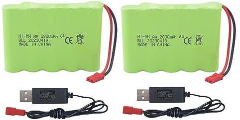 ZYGY 2PCS 6.0V 2800mah AA Battery JST-2P plug with USB charging cable for the New Huina 540 Dump 520 RC Bulldozer and 510 Excavator 540 Construction Vehicle Truck Tank Stunt Toy RC Car Battery