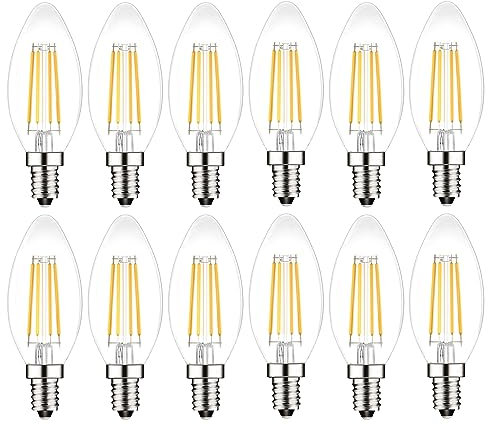E14 Led SES Candle Light Bulb Dimmable,Small Screw,4W Equivalent 40W, Warm White 2700K,400Lm,Pack of 12
