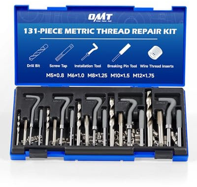 Orion Motor Tech Kit de Réparation de Filetage 131 Pièces M5 M6 M8 M10 M12 Métrique Helicoil Inserts avec Boîte de Rangement Bleu