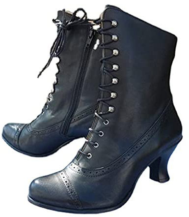 Générique Stivale Lacci Donna Mollet Boots Chic Stile Vittoriano Stivaletti Elegante in Similpelle PU Tacco Louis Vintage Steampunk Gotico Scarpe Lacer Vittoriane Stivali Caviglia Anni 50, A nero, 39