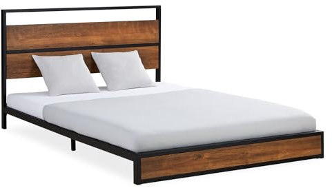 Homestyle4u 2511, Bett 140x200 mit Lattenrost Metallbett Braun Schwarz Bettgestell Bett Metall Holz Doppelbett Schlafzimmer