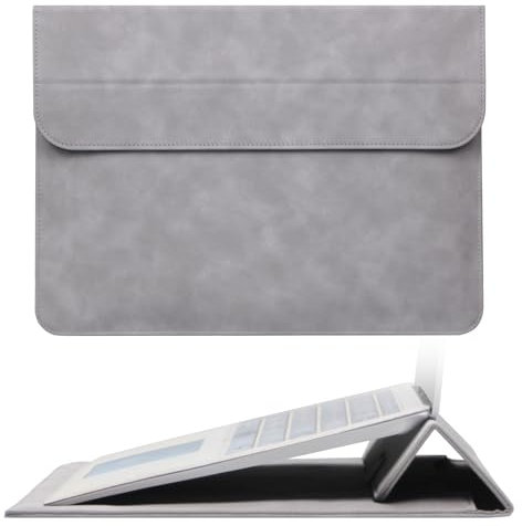 Megoo 15 Slim Laptop Sleeve PU Case with Stand for MacBook Air 15.3/Pro 16.2, Samsung Galaxy Book 15.6, Microsoft Surface Laptop 7/6/5/Book 15.6, Carry Case for 15 16 Chromebook Notebook(Gray)