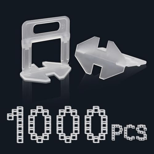 DENUOTOP Sistema di livellamento per piastrelle, linguette, larghezza fughe 1,5 mm, altezza piastrelle 3-15 mm, sistema di posa (1000 Pezzi)