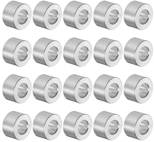sourcing map 20 Stück Aluminium-Abstandshalter mit 5 mm Bohrung, 10 mm Außendurchmesser, 6 mm Länge, Schraubabstandsbuchse mit runde Abstandshalter für M5 Schrauben und Stangen