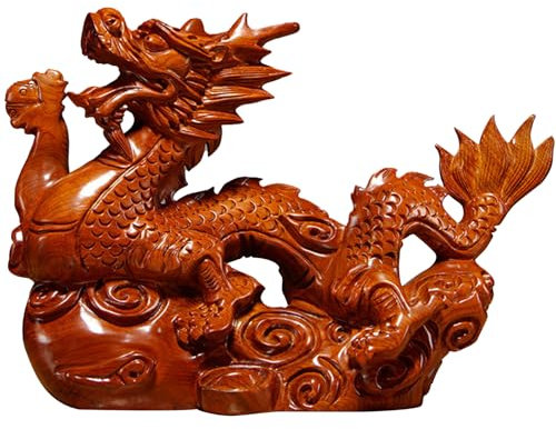 Wedhapy Hölzerne Drachenstatue, chinesische Neujahrs-Drachenfigur, chinesische Drachenstatue aus Holz, mit Gravur, lebendige 22,1 cm große chinesische Drachenfigur, 2024 Jahr des Drachen, Palisander