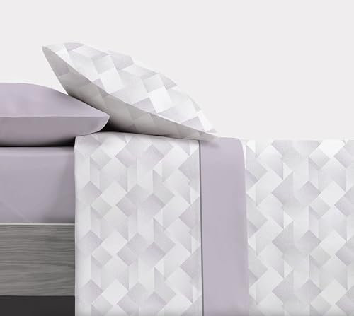 Donegal Collections - Sabanas 90x190 - Juego de Sabanas Cama 90 DUK Lila - Bajera, Sabana Encimera y 1 Funda de Almohada - Primavera Verano - Estampadas Tacto Extra Suave - Algodon/Poliester