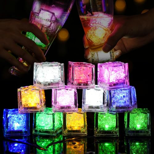 Idota Leuchtende Eiswürfel 12 Stück Bunten Eiswürfeln Badespielzeug Baby LED Eiswürfel für Getränke Badewannenspielzeug Badewanne Wiederverwendbar Led Ice Cubes Bad Eisspielzeug