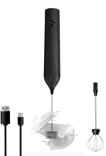 Mousseur à lait portatif, fouet électrique rechargeable de type C, mélangeur à café pour café, 3 vitesses de mélange, mini mélangeur de boissons à mousse de lait avec 2 fouets pour café Matcha Frappe