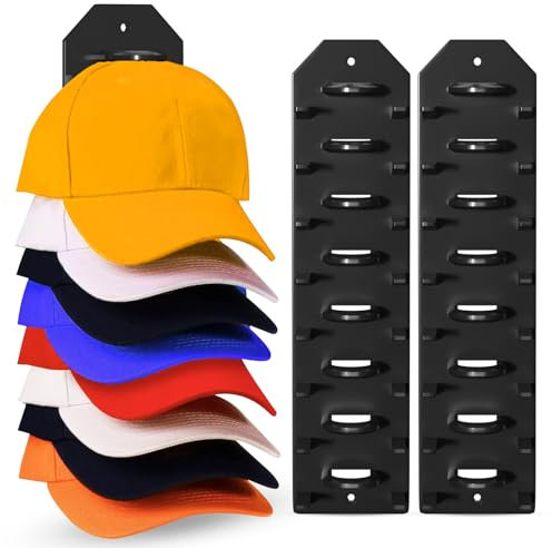 NORDUN Portacappelli da Parete,2 Pezzi Organizzatore di Cappelli per Berretti da Baseball Tenere Fino a 16 Cappelli,Deposito Porta Cappelli da Baseball,Forte Adesivo/Parete Forato per Porta, Nero