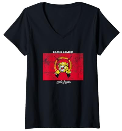 Damen Vintage Tamil Eelam Flagge T-Shirt mit V-Ausschnitt